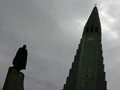 The center of Rekjavik: the Leif statue, commemorating the seafaring founder of Iceland, and the towering Hallgrimskirkja church.