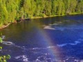 The Tahquamenon Falls created a spray that made this rainbow.