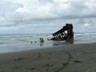 The decomposing 1906 wreck of the Peter Iredale on Fort Stevens SP's beach. 