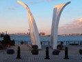 The 9/11 Monument in Staten Island, with the new World Trade Center in the background.