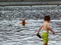 Daddy and Andrew swimming in the arctic cold Columbia River.